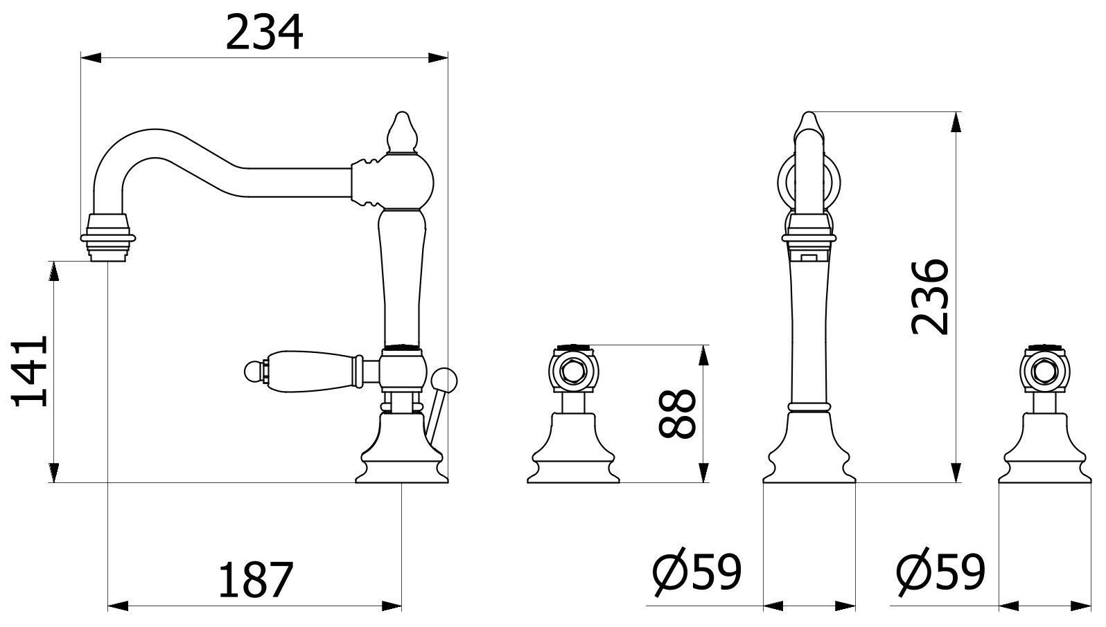 Смеситель для раковины с 3 отверстиями для пола с автоматическим сливом IB Hermes + Hermes Elle ARCH-00017372 - Вид №5