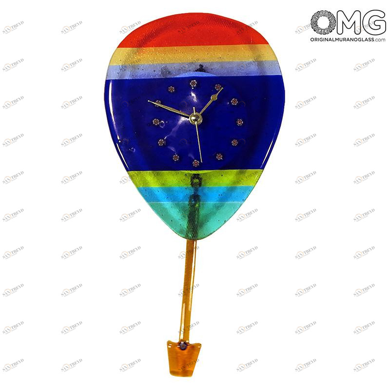 2411 ORIGINALMURANOGLASS Настенные часы с маятником Воздушный шар - муранское стекло 25 см 