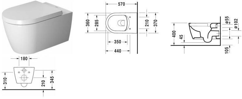 253009 Подвесной унитаз настенный Белый Duravit Me Германия - Вид №1