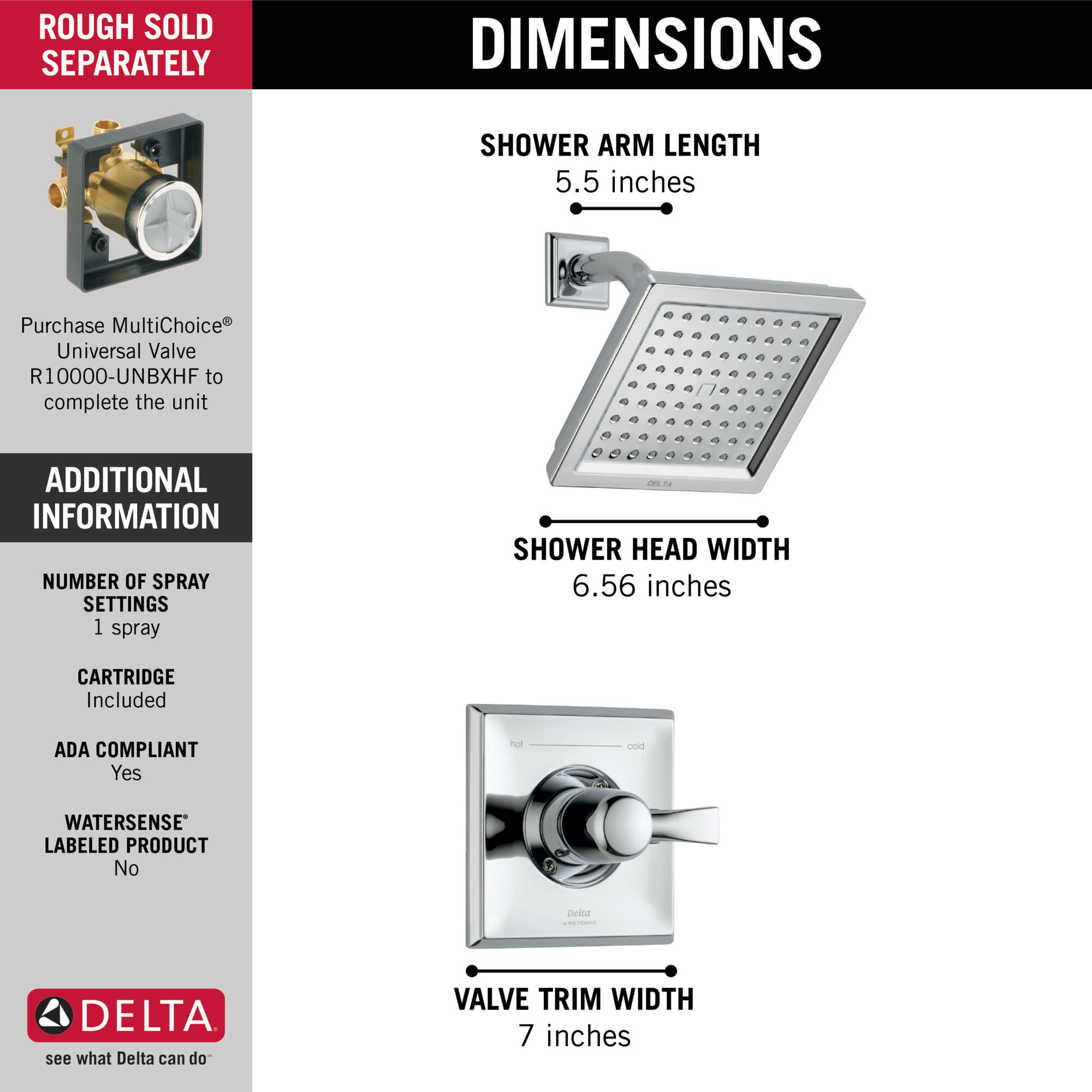 T14251 Облицовка для душа Monitor® серии 14 Delta Faucet Dryden Хром  - Вид №2