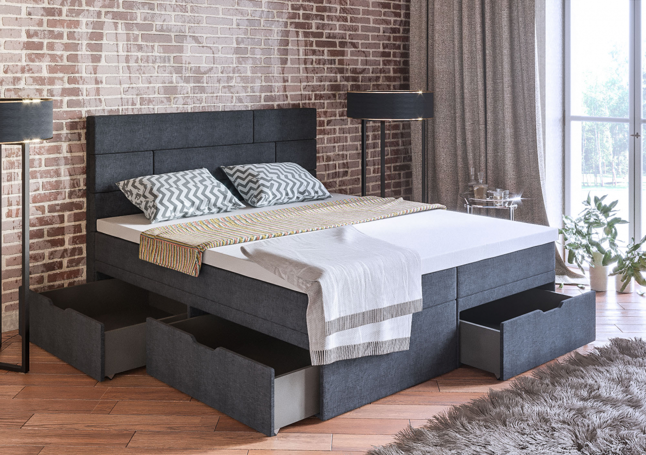 Кровать двуспальная 180х200 серая "Домино" BELABEDDING ДОМИНО 131587 Черный - Вид №6