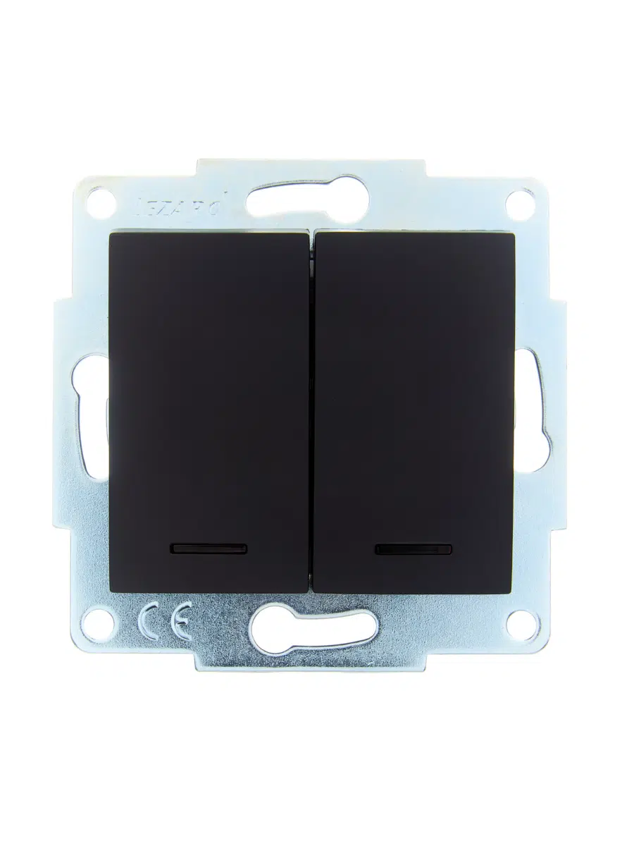 ASTI Выключатель двойной с подсветкой чёрный бархат механизм LEZARD 7081-4288-112