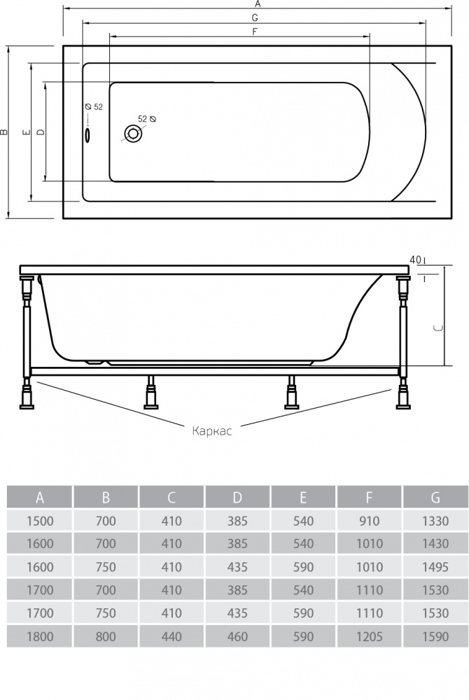Акриловая ванна ALPEN Alaska 170x75 AVB0005 - Вид №2
