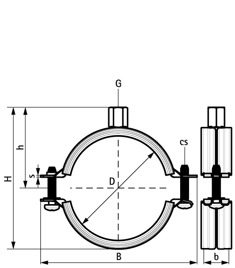 33435019 2S Хомуты с вкладышем epdm (M8/10) для стальных, медных, чугунных и пластиковых (многослойных) труб walraven  - Вид №1