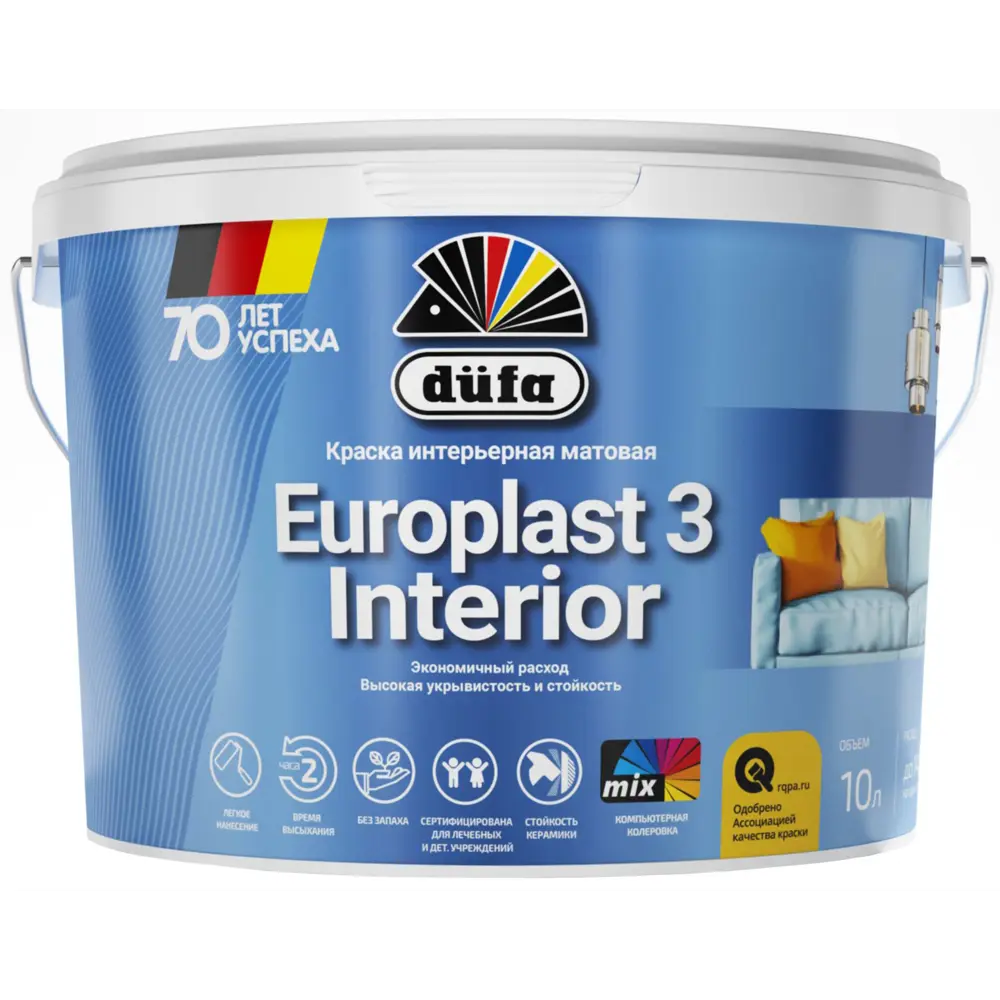 Краска для стен и потолков Europlast 3 цвет белый 10 л 82108520 STLM-2000223 Dufa 