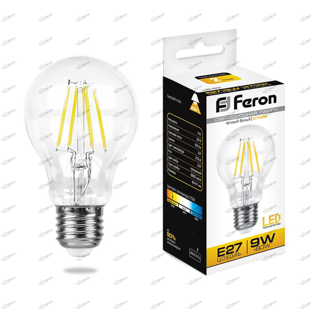 Лампа светодиодная Feron "Шар" E27 9W 2700K LB-63 25631 FERON  00-3956781 Прозрачный 
