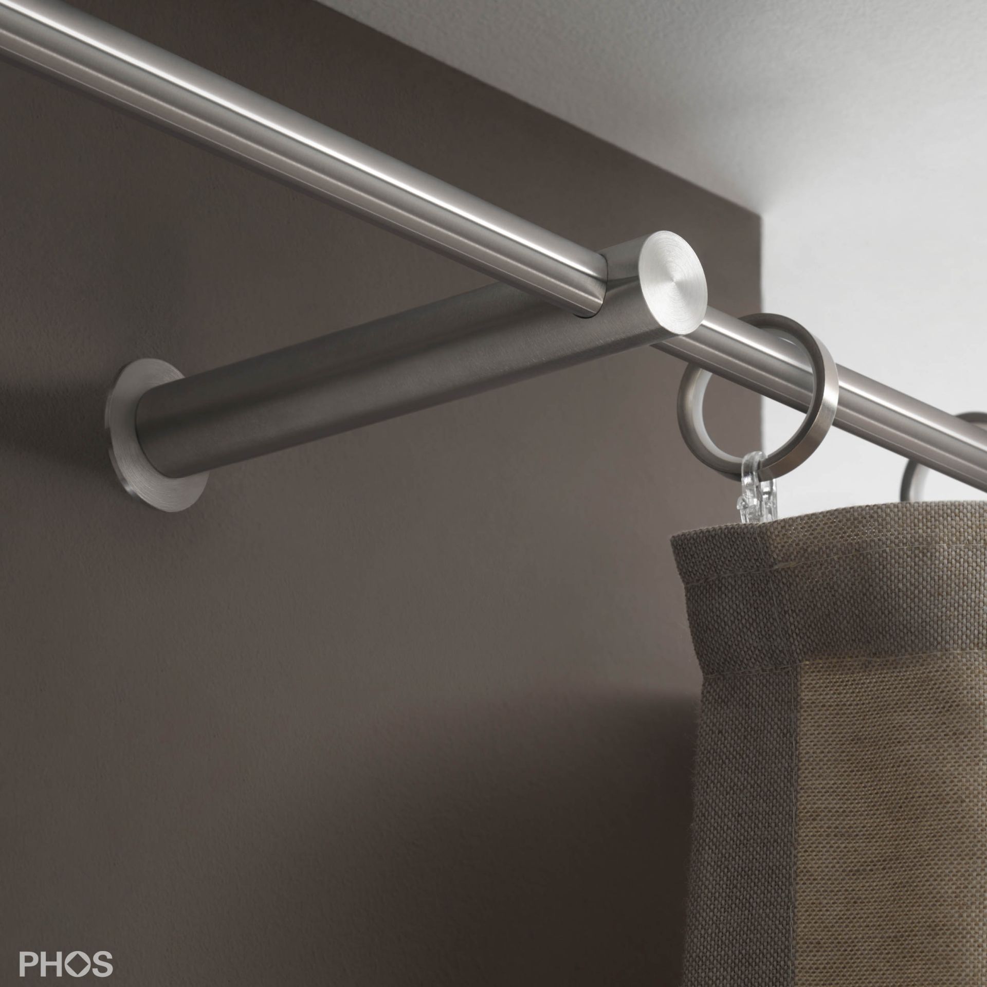 VS20-140-2800 Комплект карнизов: 280 см с 2 держателями и 1 держателем карниза в качестве центральной опоры (большое расстояние от стены) PHOS  - Вид №2