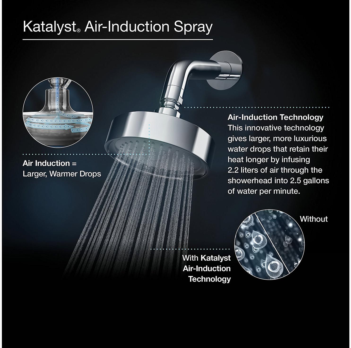 KOHLER Однофункциональная настенная душевая лейка Purist 2,5 галлона в минуту с технологией всасывания воздуха Katalyst K-965-AK-CP  - Вид №7