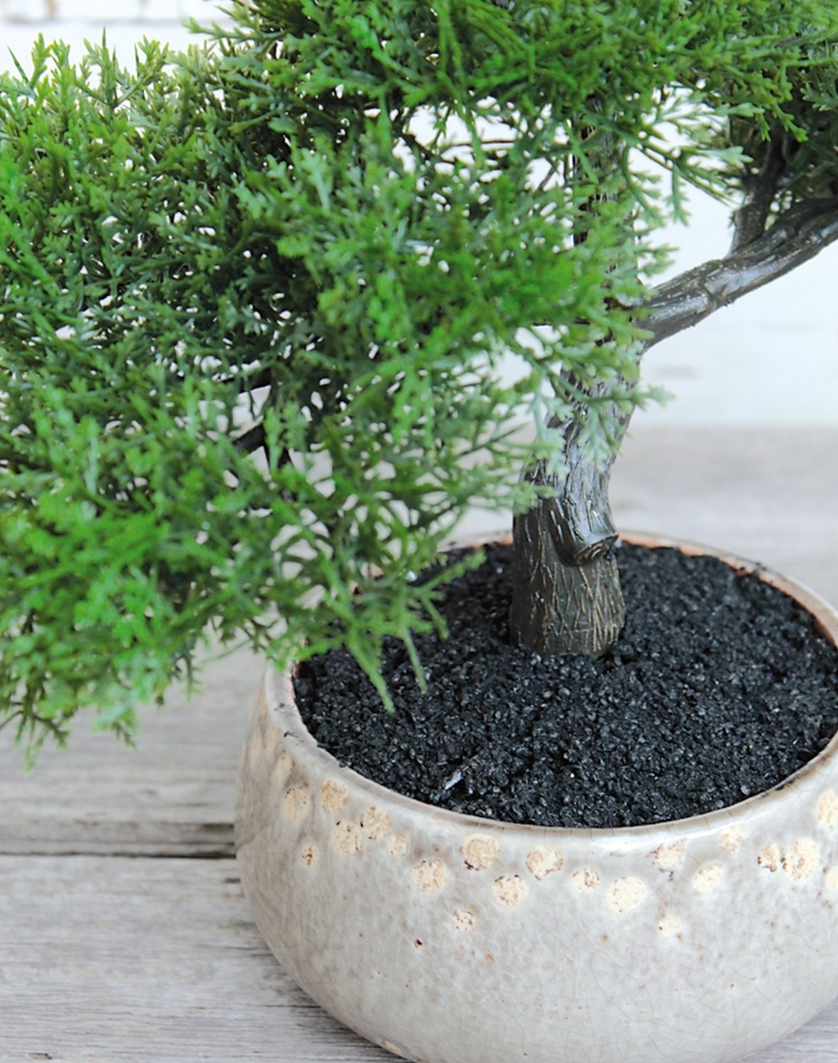 5916 883 a3 Пластиковый бонсай-хвойное дерево в керамическом горшочке, 23 см, зеленый H-andreas  - Вид №2