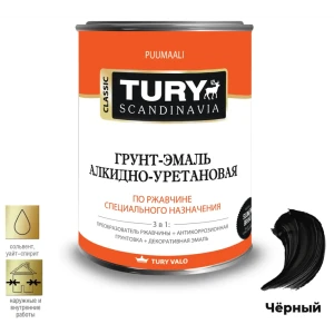91450943 Грунт-эмаль АУ по ржавчине 3 в 1 Tury полуглянцевая черная 20 кг STLM-0858945