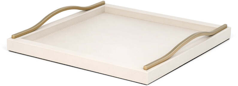 Поднос Onda - 50x37 см/металлическая отделка_сатинированная латунь/зерненая кожа_серо-коричневый