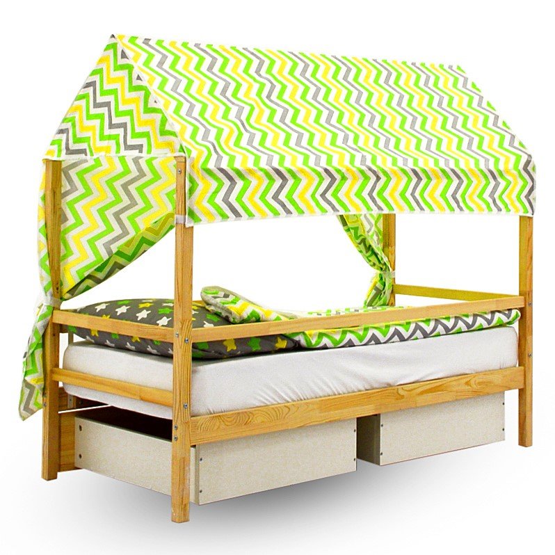 Крыша для кровати-домика текстильная Svogen зигзаги, желтый, зеленый, фон белый БЕЛЬМАРКО  00-3833097 Зеленый Santreyd  - Вид №2