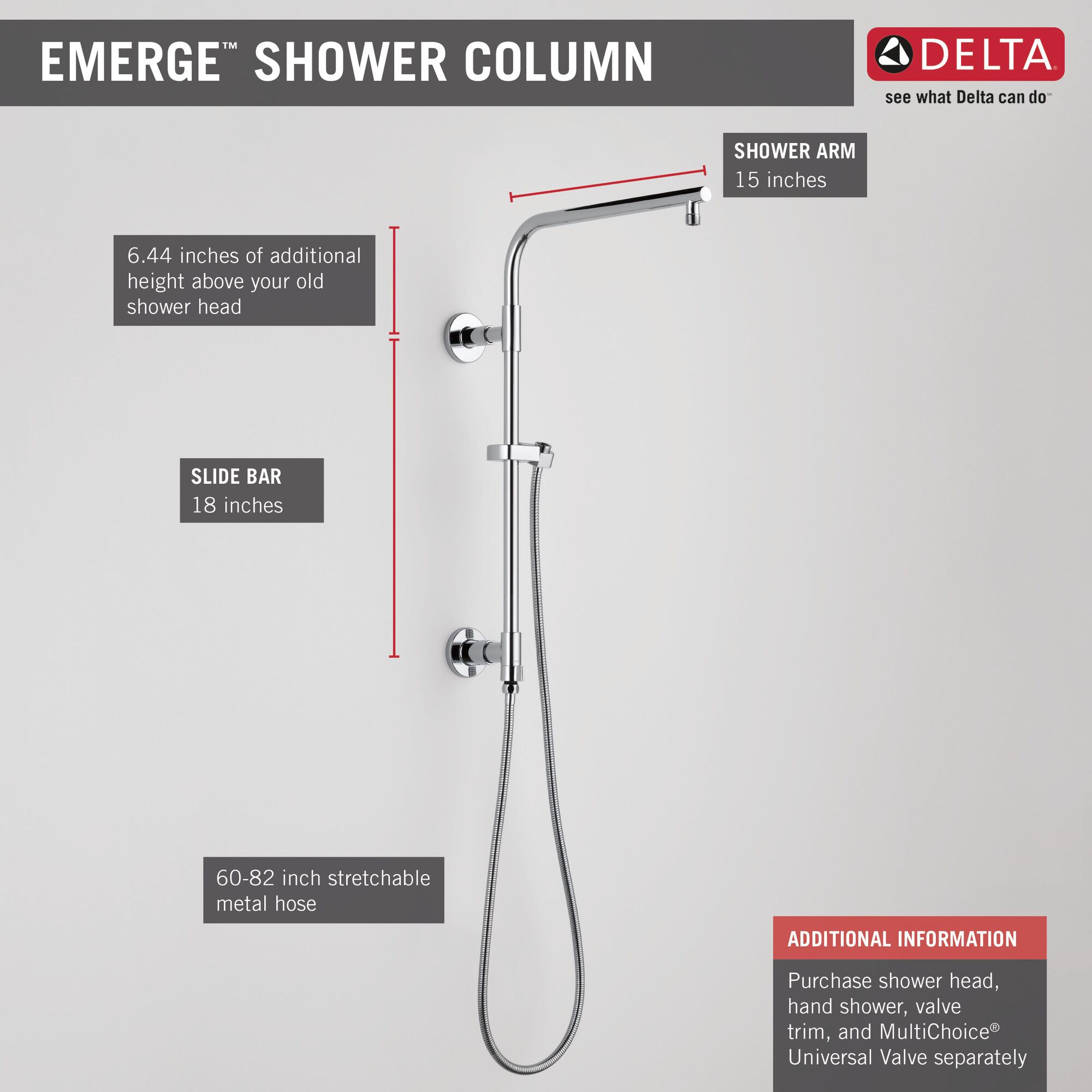58810-KS Душевая колонна 18 дюймов, круглая Delta Faucet Universal Showering Черный нержавеющий  - Вид №3