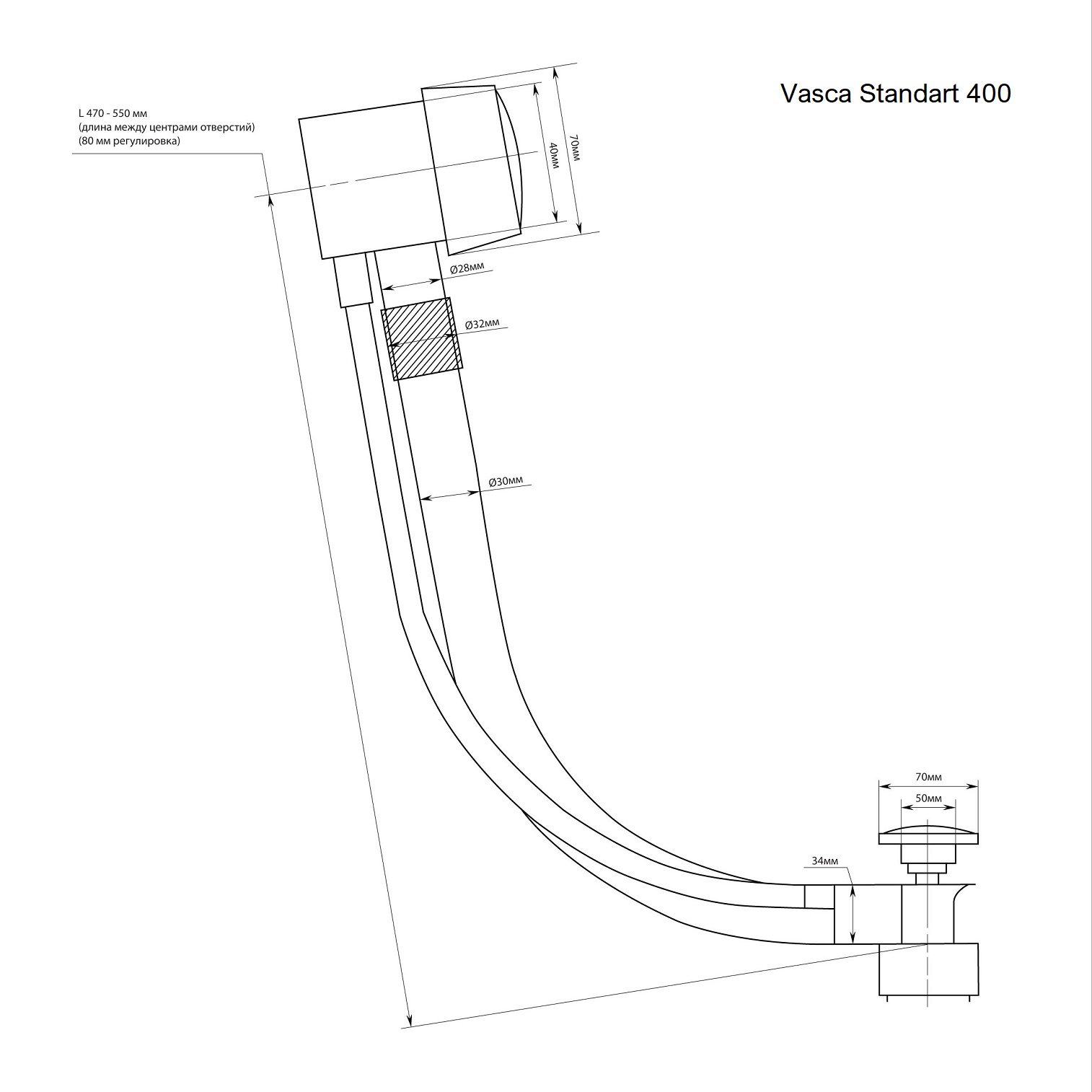 СЛИВ-ПЕРЕЛИВ, СИФОН VASCA STANDART 400/600 RECOR sun-id-1718085 - Вид №4