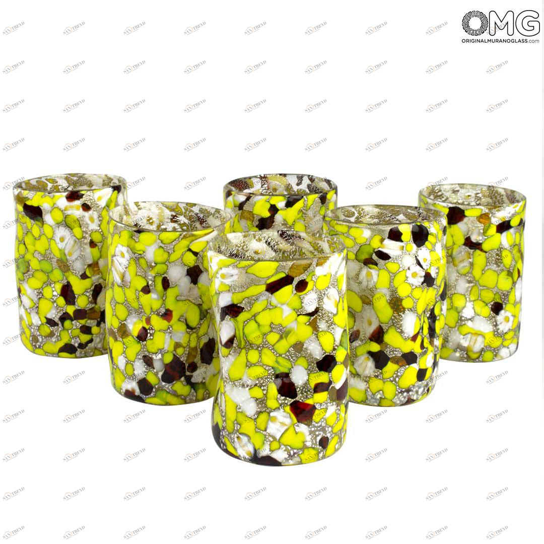 4167 ORIGINALMURANOGLASS Набор из 6 жёлтых стаканов Гото - муранское стекло OMG 8 см 