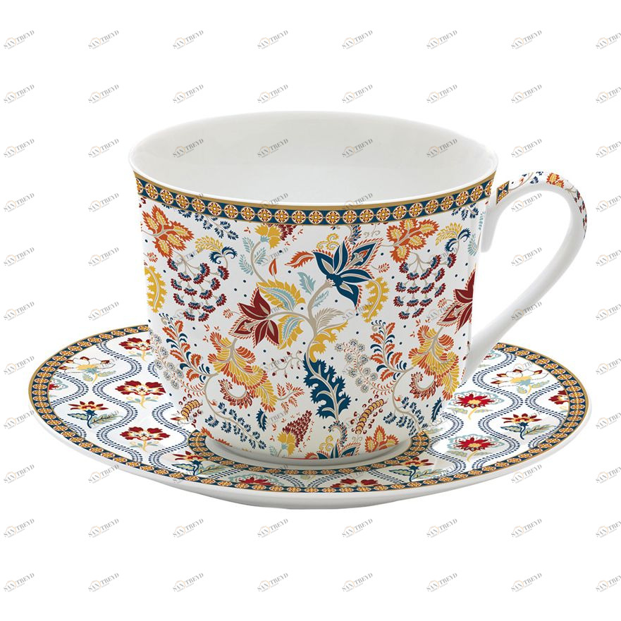 Чашка фарфоровая с блюдцем разноцветная в подарочной упаковке "Пейсли" EASY LIFE COFFEEMANIA & ATMOSPHERE 00-3946857 Бежевый;оранжевый;синий;разноцветный 