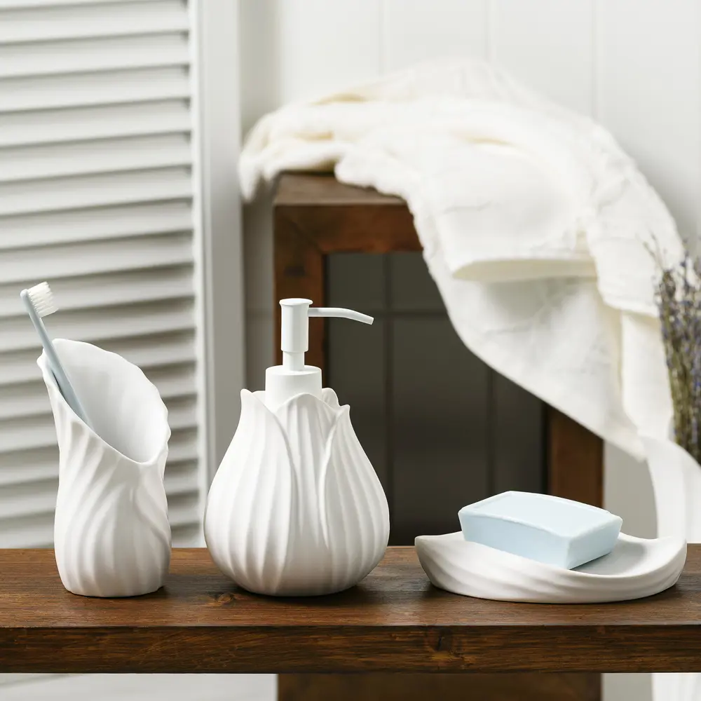 Мыльница Fleur керамика цвет белый MOROSHKA STLM-2198429 - Вид №5