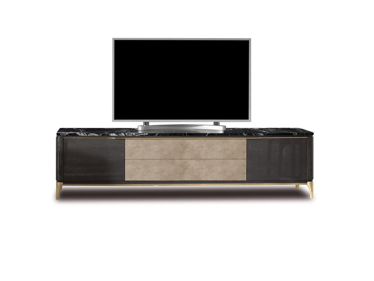 Шкаф для телевизора из дерева и мрамора с распашными дверцами и кожаными вставками Hurtado Evolution ARCH-00080067 - Вид №1