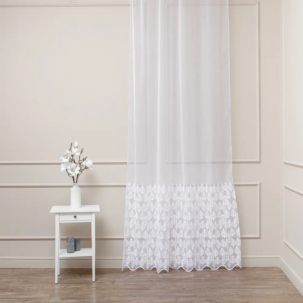 Тюль 1 м/п Foglie сетка вышитая 280 см цвет белый TEX REPUBLIC STLM-2198874