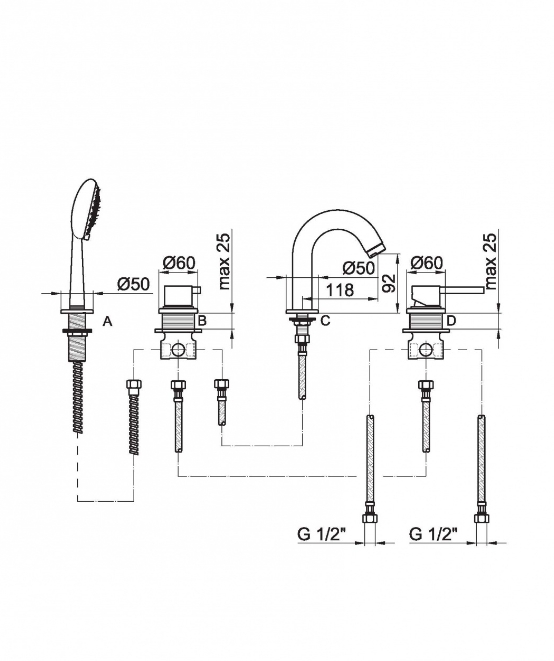 EL850701560 Смеситель на борт ванны , черный Webert Elio - Вид №1