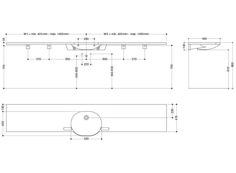 950.11.600S Умывальник различной длины HEWI Waschtische  - Вид №9