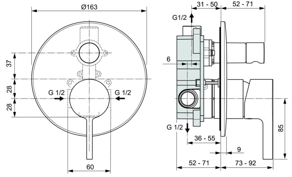 Встраиваемый однорычажный смеситель для душа Ideal Standard Joy ARCH-00003941 - Вид №1