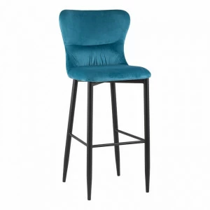 Полубарный стул с мягкой спинкой темно-бирюзовый с черными металлическими ножками "Лилиан" STOOL GROUP  00-3881785 Синий
