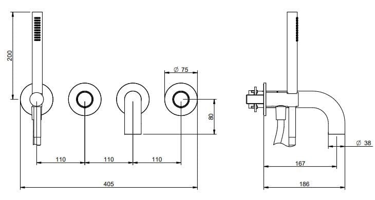 Нержавеющая сталь встраиваемые стены 4 отверстия ванна набор Rubinetterie Treemme Watertube ARCH-00034468 - Вид №2