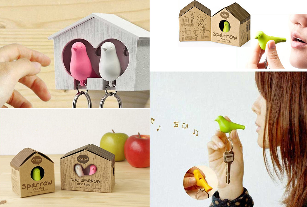 QL10124-WH-WH-BU Держатель для ключей двойной sparrow белый-голубой Qualy  - Вид №1