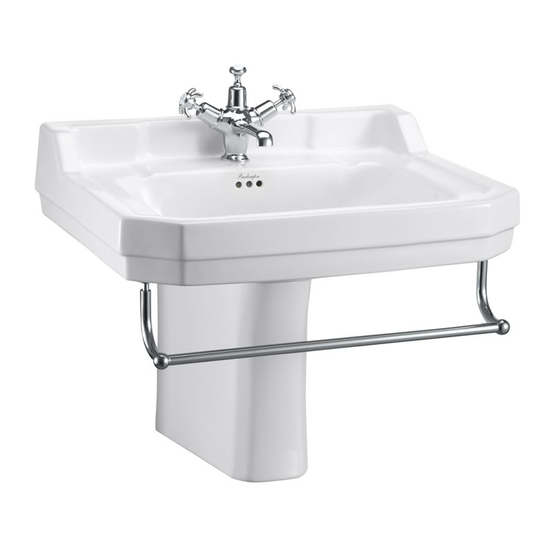 Burlington Edwardian Раковина, вешалка для полотенец и полупьедестал в эдвардианском стиле 61 см с 1 отверстием под смеситель B5 1TH T3 CHR P8 