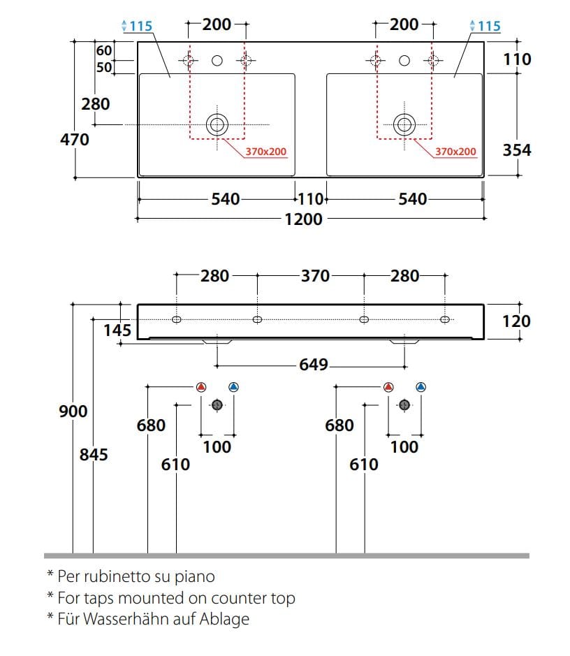 Керамическая двойная прямоугольная раковина Ceramica Globo плиты ARCH-00101576 - Вид №2
