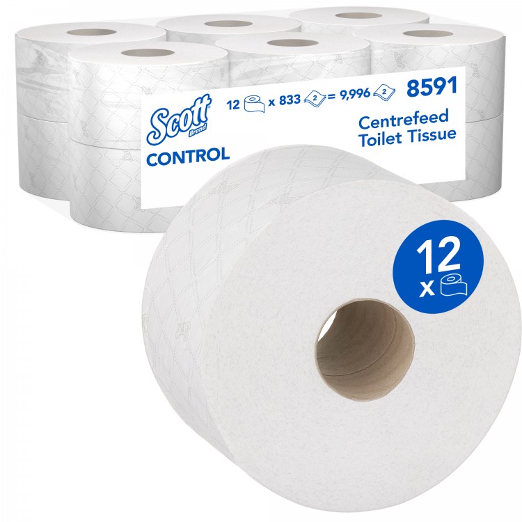 8591 Kimberly Clark Туалетная бумага рулонная Kimberly-Clark Scott Control 8591 с центральной подачей 2-слойная 12 рулона по 204 м 