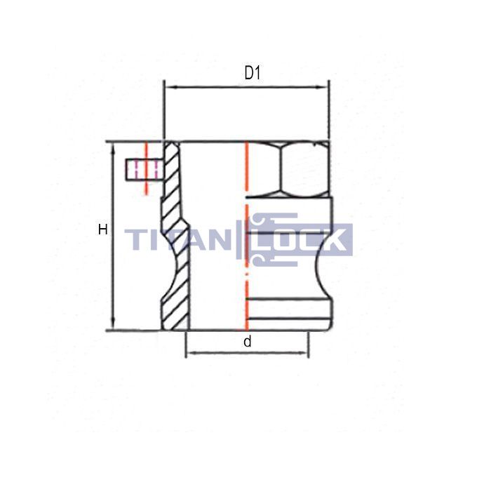 Камлок алюминиевый тип А серия "EcoLine" ниппель, внутр. резьба BSP 3/4", TL75AAL-EL TITAN LOCK  - Вид №1