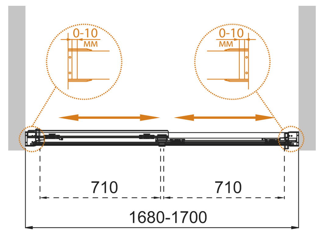 TANDEM-SOFT-VF-2-170/145-C-Cr-IV Душевое ограждения на борт вынны Cezares Китай  - Вид №3