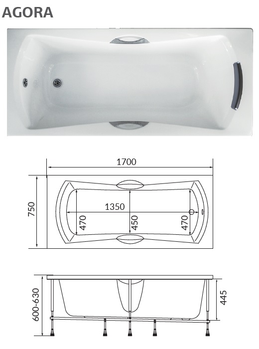 У19641 Ванна 1Marka AGORA 170x75 1 Marka AGORA - Вид №2