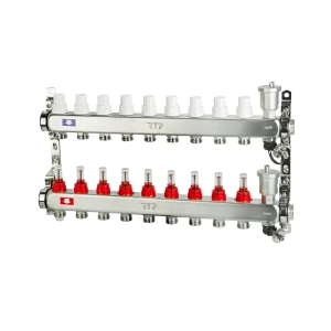 Коллекторная группа для теплого пола RTP 1"х3/4" евроконус 9 выходов нержавеющая сталь