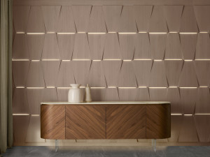 Обшивка из ореха canaletto со встроенным освещением и 3D-эффектом