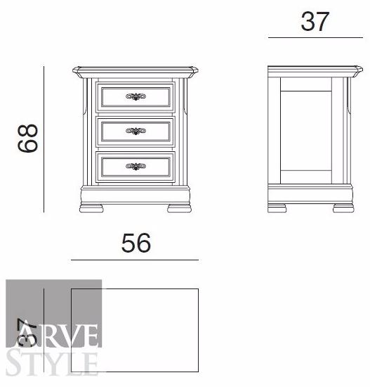 Arvestyle Прикроватная тумбочка из массива дерева с ящиками Capri Sl-0222 - Вид №1