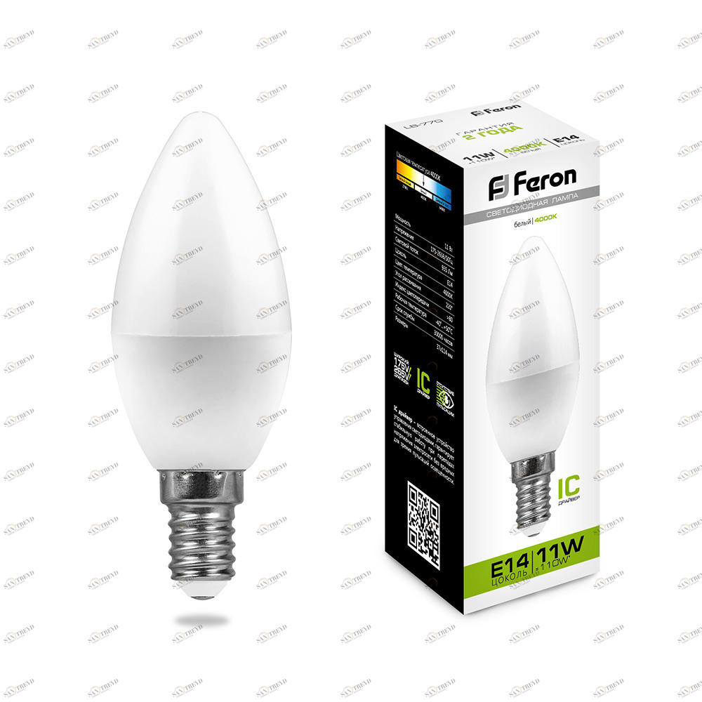Лампа светодиодная Feron "Свеча" E14 11W 4000K LB-770 25942 FERON  00-3956680 Матовый 