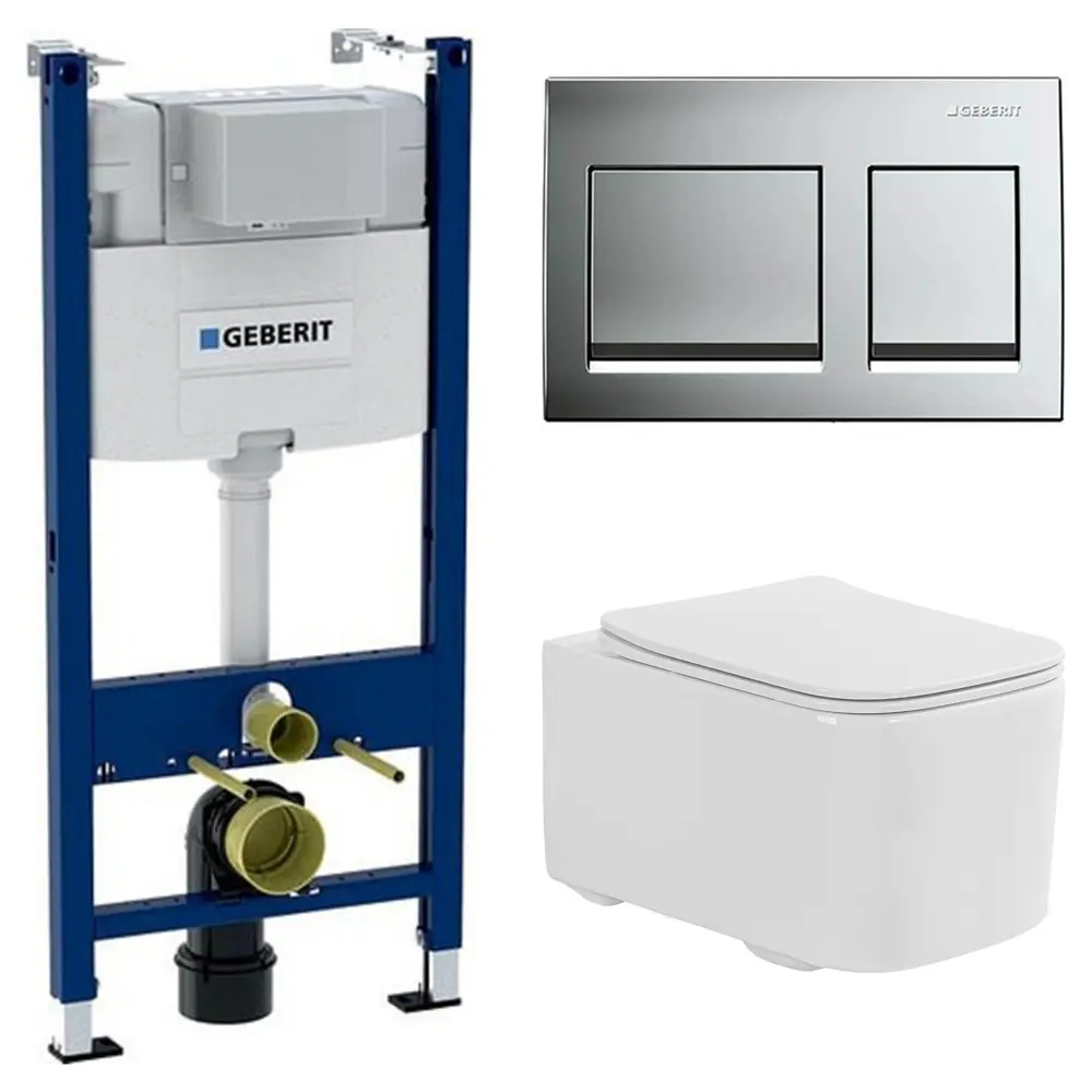 Комплект инсталляции Geberit Alpha с безободковым унитазом Aquatek Квадро клавиша Geberit Alpha серая STLM-2166825