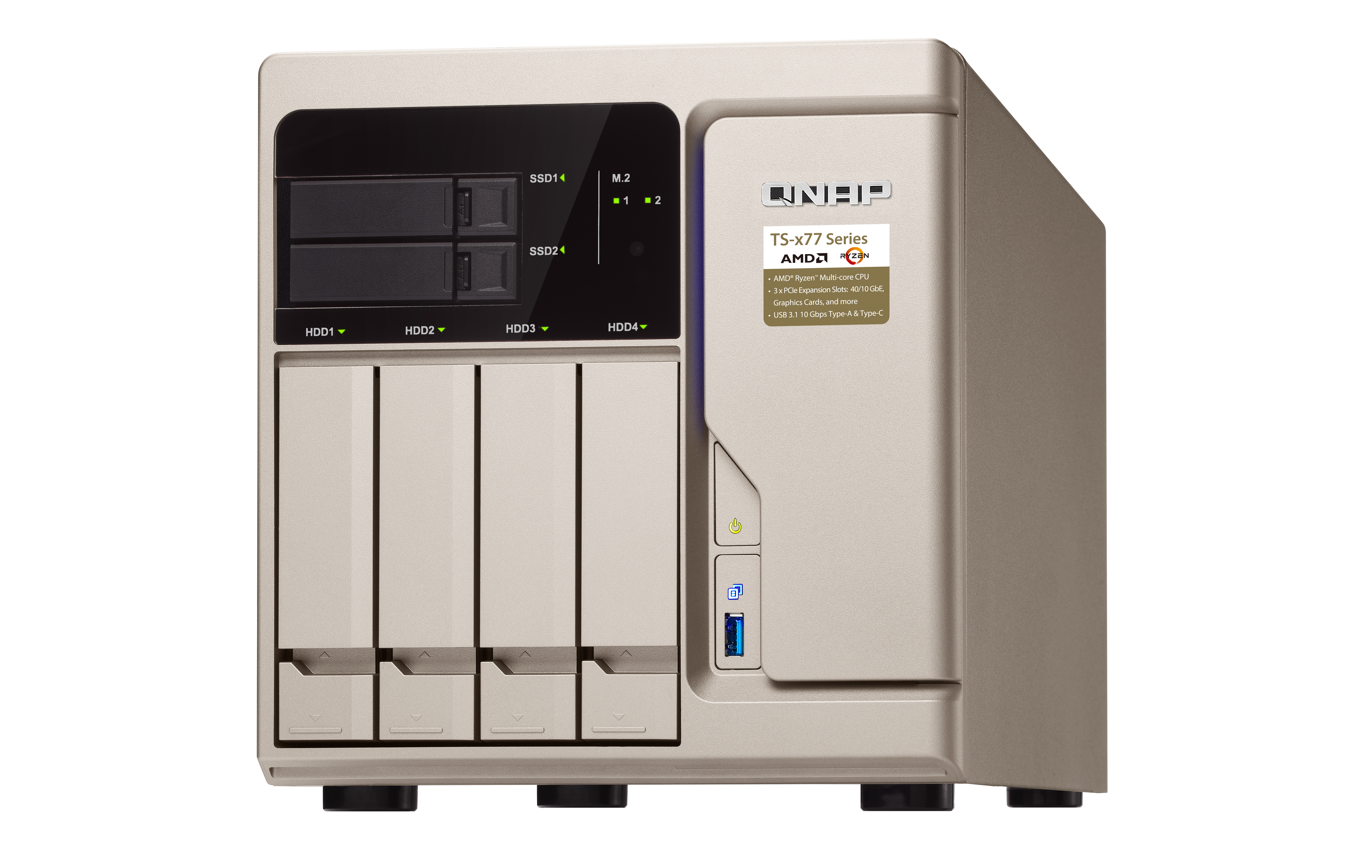 TS-677-1600-8G Enterprise 6-bay nas (4x 2.5"/3.5" sata hdd/ssd + 2x 2.5" sata ssd + 2x m.2 sata ssd slot), amd ryzen 5 1600 6-core/12-thread 3.2 ghz (up to 3.6 ghz), 8gb ddr4 ram (2 x 4 gb) up to 64gb ram(4 x 16 gb), 4xgbe lan QNAP Santreyd  - Вид №2