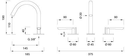 Ceadesign Смеситель для раковины с 3 отверстиями из нержавеющей стали Lutezia Ltz 10 - Вид №1