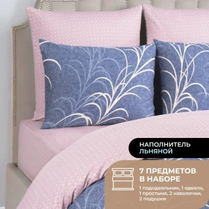 91997758 Комплект постельного белья Prime prive Linen сатин евро наволочки 50 x 70- 2 шт цвет синий, розовый STLM-1513070