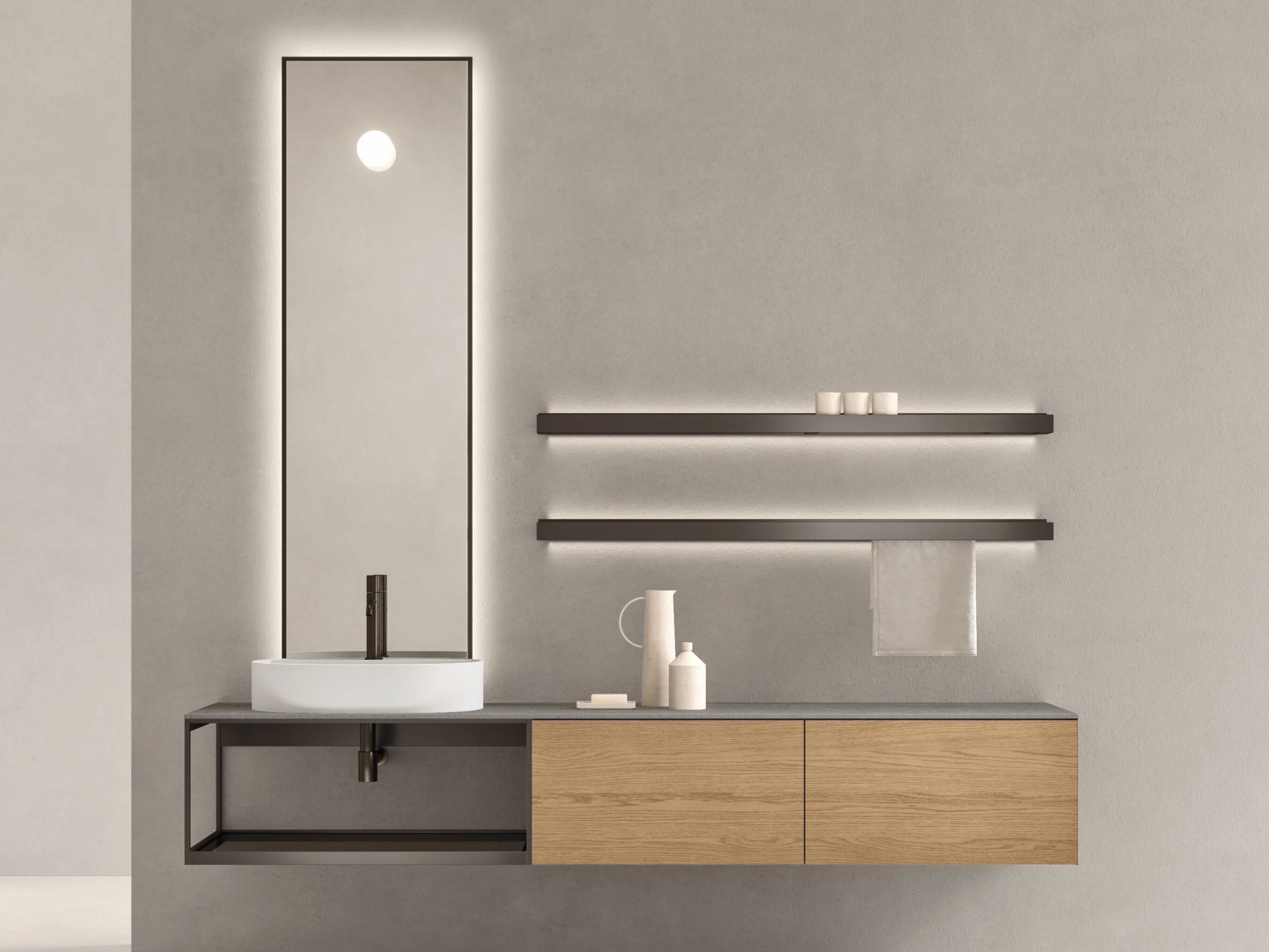 MDI и дуб подвесной умывальник с держателем для полотенец Noorth Fjord ARCH-00068212