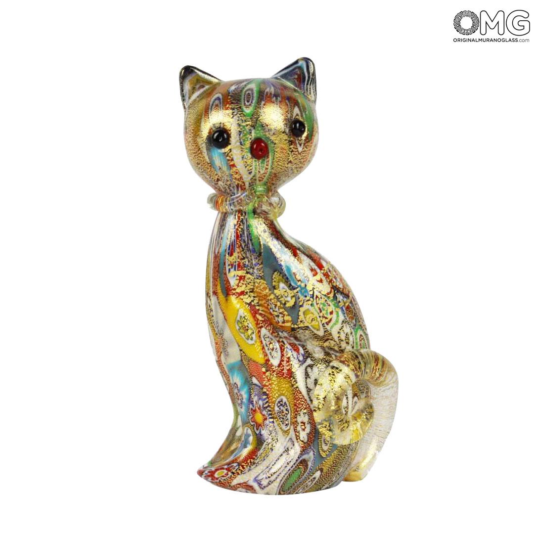 3785 ORIGINALMURANOGLASS Фигурка кота Миллефиори Муррины золото - муранское стекло OMG 4 см  - Вид №1