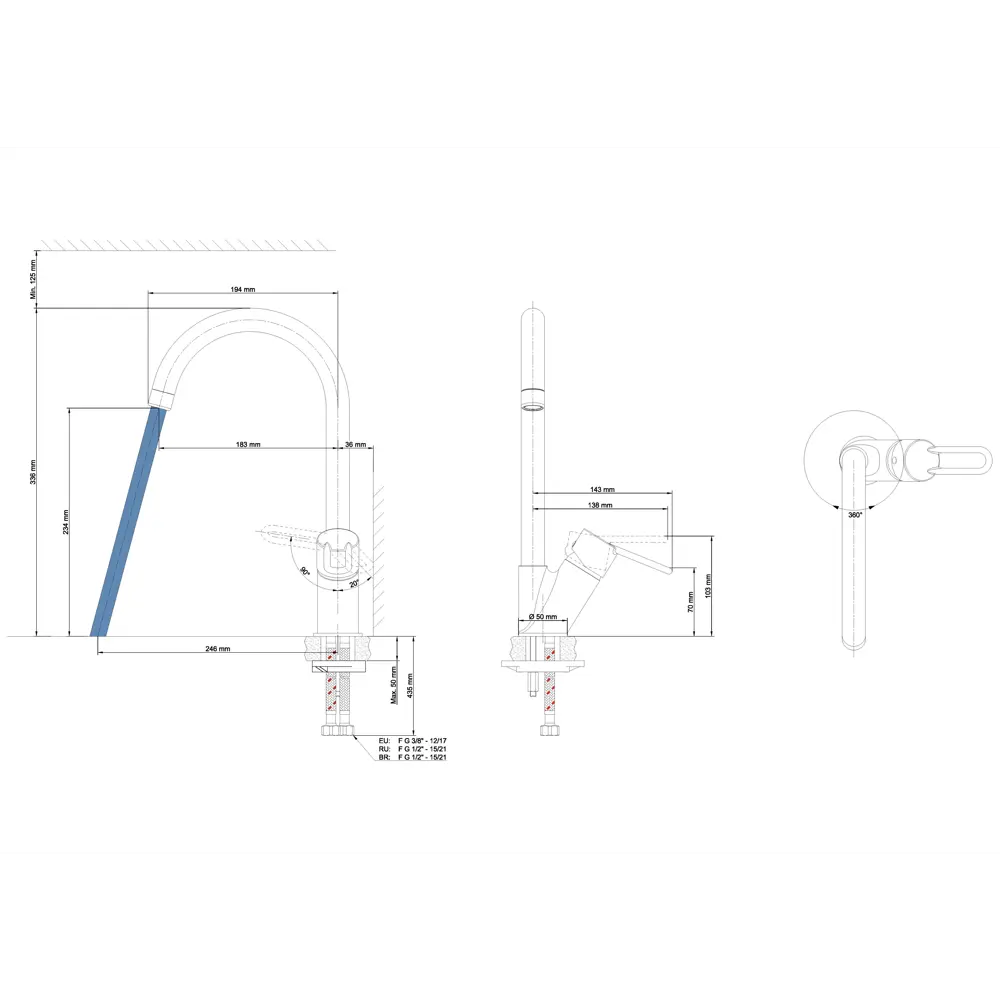 Смеситель для кухни Elena общая высота 33.6 см цвет хром Santreyd STLM-2194448 - Вид №6
