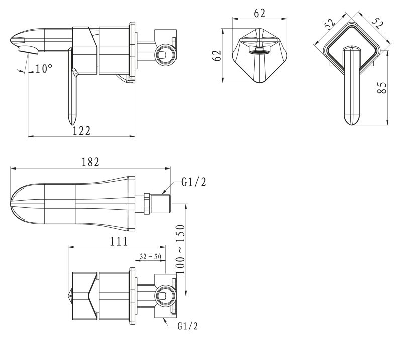 Встраиваемый смеситель для раковины CRYSTAL CRY-BCM-CRM BELBAGNO - Вид №1