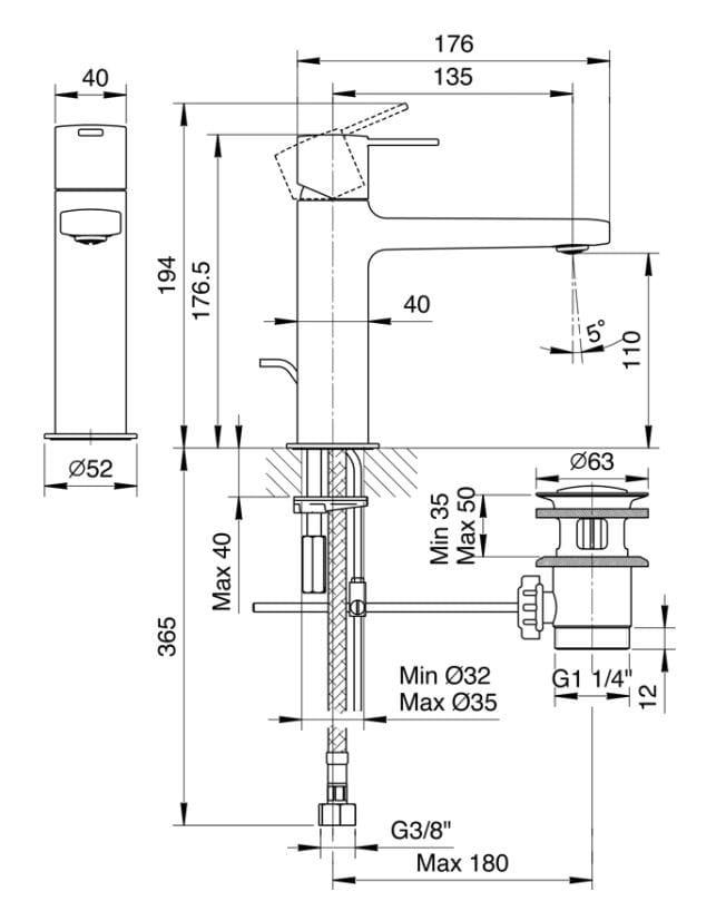 Смеситель для раковины с одним отверстием Fantini Rubinetti Lamè ARCH-00094926 - Вид №1