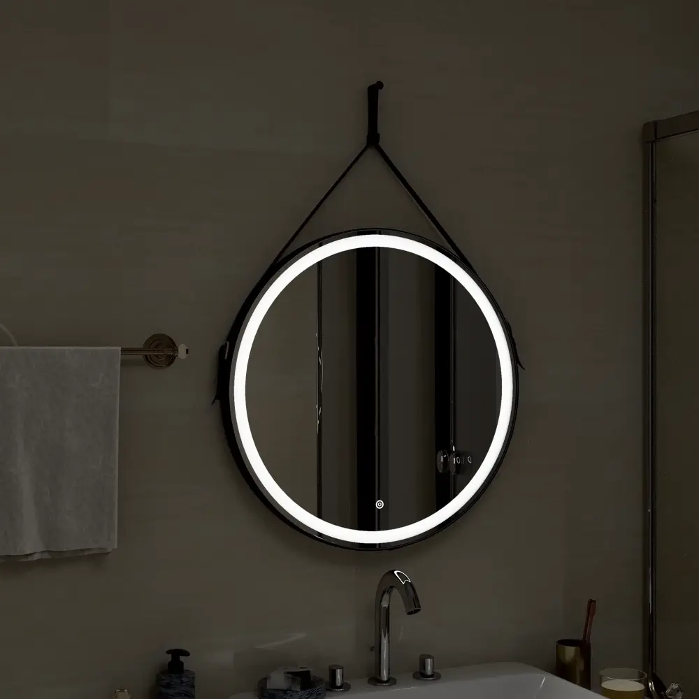 Santreyd Belt Black LED - зеркало с кожаными ремнями и интеллектуальной подсветкой ø65 см 82504944