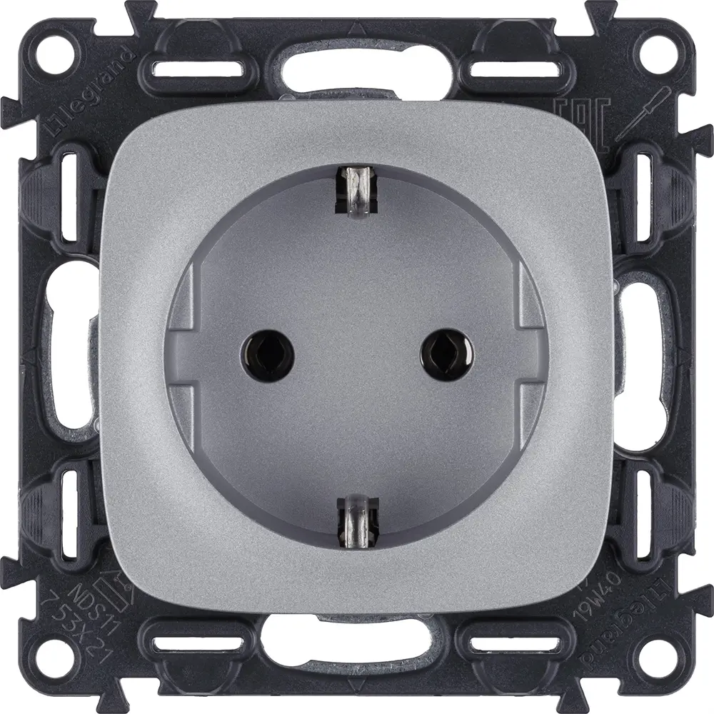 Розетка Legrand VLN-A 2 контакта с заземлением цвет алюминий Valena Allure STLM-2055824